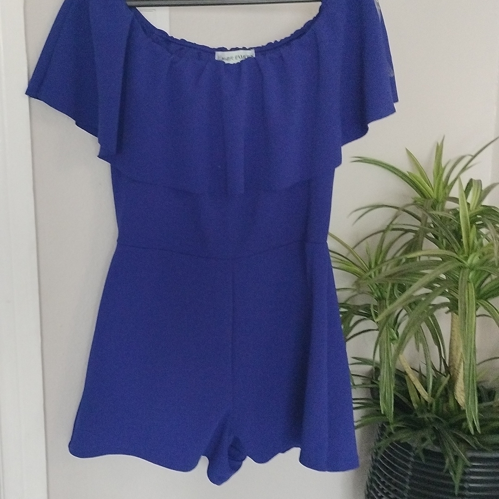 New blue off shoulders Short jumpsuit